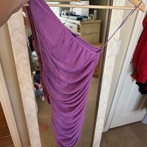Lioness Revolve Purple Ruched One-Shoulder Dress